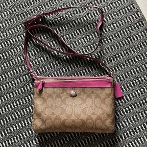 Brown and pink Coach crossbody bag